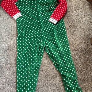 Adult Green and Red Holiday One-Piece Pajamas